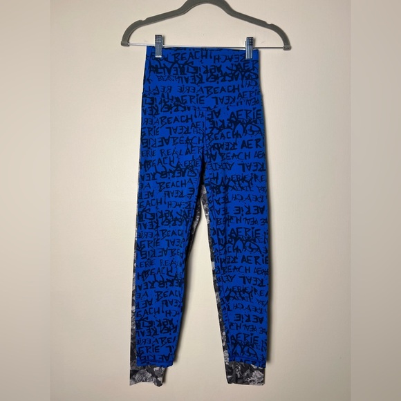 Aerie Offline 7/8 Women Leggings S/P‎ Yoga Gray Floral Blue Bundle Casual Active - Picture 3 of 17